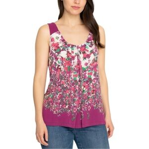Allen B. Floral Sleeveless Top Medium Purple Sheer Knit